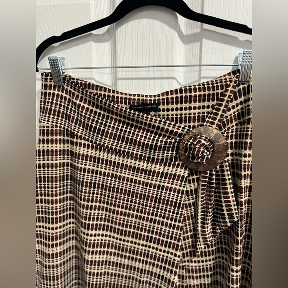 NY&Co. Brown/Tan A Line Below Knee Skirt. Size M. Faux Wrap w/side split at hem. - Picture 3 of 5